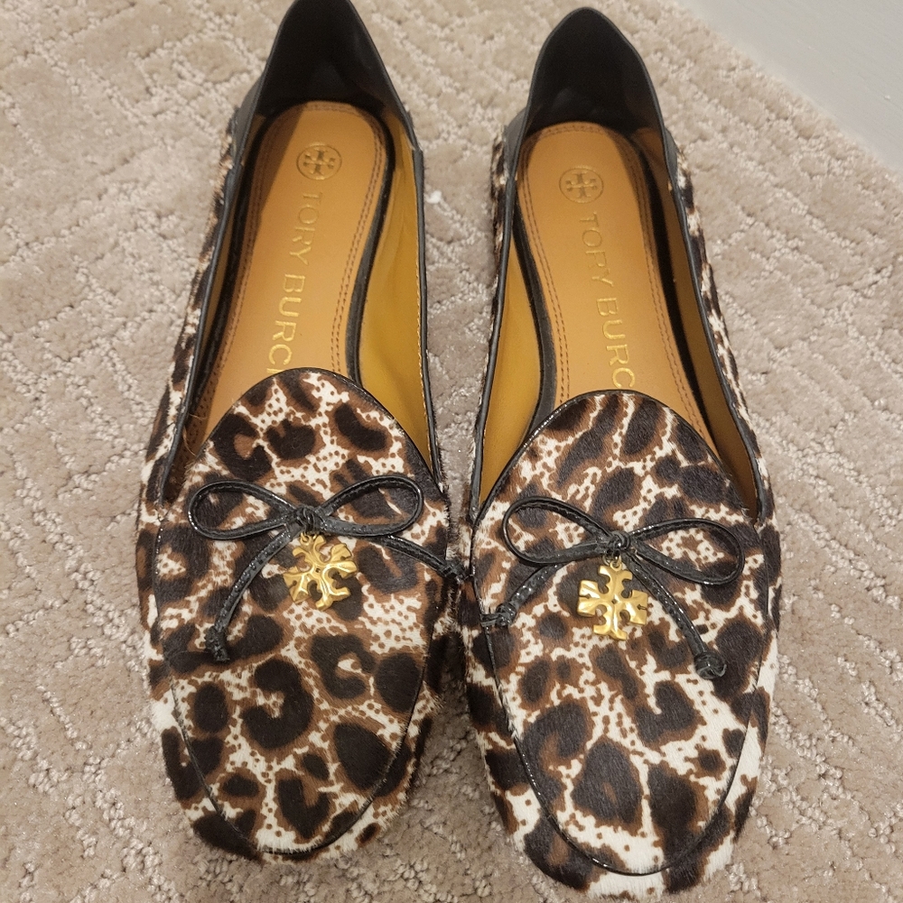 Tory Burch Animal Print Flats with Black Accents